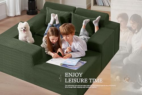 Image of HABUTWAY Sectional Couches for Living Room,No Assembly L Shaped Couch 105 inch Modular Sectional Sofa Couch with Deep Seat,Cloud Couches Furniture Sets for Apartment,Corduroy (Green, Left Facing)