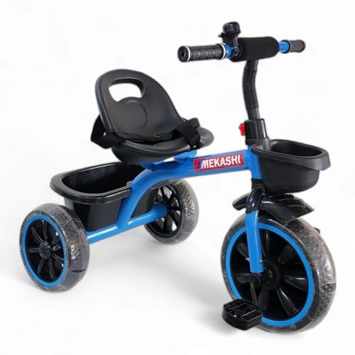 Image of MEKASHI T-001RW Plug N Play Kids Trike /Baby Tricycle, Big Size Storage Basket, Bell, Comfortable Seat with Seat Belt, 12 to 48 Months, Load Upto 35Kg, Easy Assembly, Heavy Guage Steel Frame, Blue