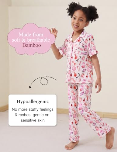 Image of Bamboo Viscose Girls' Sleepwear Short Sleeve Button Down 2-Piece Girls' Pajama Sets