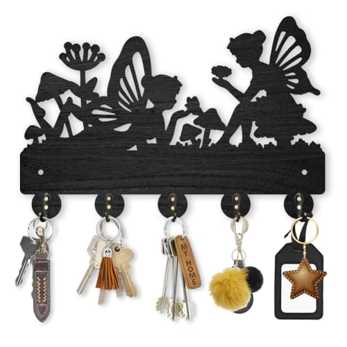 MAYJOYDIY Wall Mounted Key Holder, 30x20 cm, 5 Alloy Hooks, Fairy Mushroom Design