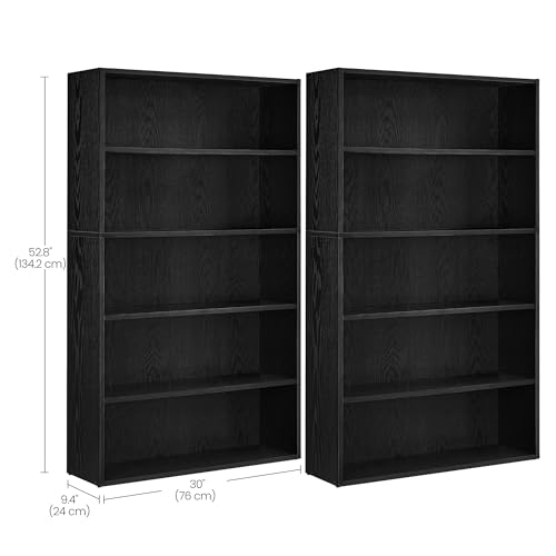 Image of VASAGLE Set of 2 Bookshelves, 30 Inches Wide, 5-Tier Open Bookcases with Adjustable Storage Shelves, Floor Standing Units, Ebony Black ULBC175T56-2