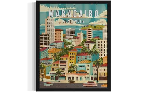 Maracaibo Venezuela Wall Art Poster Print, South America Landscape Retro Decor Travel Poster Vintage Artwork Painting Living Room and Bathroom Gallery A5 (Maracaibo Venezuela, 8 x 10 inches, Unframed)