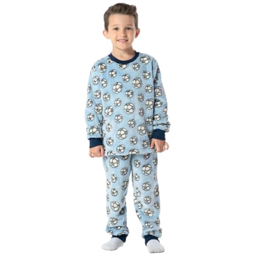 Pijama Infantil Longo Futebol Inverno Brilha No Escuro Azul (BR, Idade, 6 Anos, Regular, Azul)