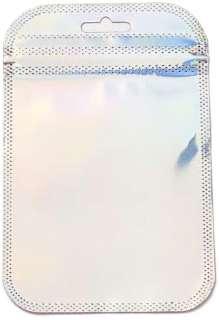 Ipotkitt 100 pcs Plastic Holographic Rectangle Bags Resealable Pouches Zip Lock Bags Clear Window Small Packaging Bag for Small Business Candy Food Jewelry Party Favor Storage image 5
