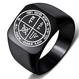ZOVIVI Third Pentacle of Jupiter Key of Solomon Stainless Steel Amulet Magic Protection Ring, 6.Black 14MMx15MM
