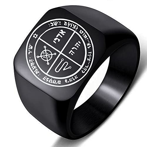ZOVIVI Third Pentacle of Jupiter Key of Solomon Stainless Steel Amulet Magic Protection Ring, 6.Black 14MMx15MM