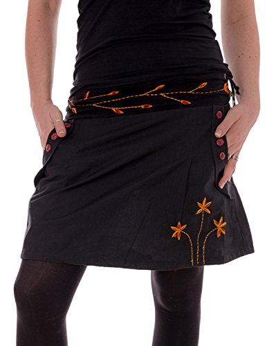 Preisvergleich Produktbild Vishes - Alternative Bekleidung - Bestickter Baumwollrock mit Blumen schwarz 40 (L)