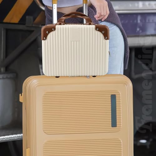 Image of Portable Hard Shell Cosmetic Bag Travel Case, Small Travel Hand Luggage with Elastic Band, Mini Abs Carrying Makeup Case Suitcase (B-Cream)