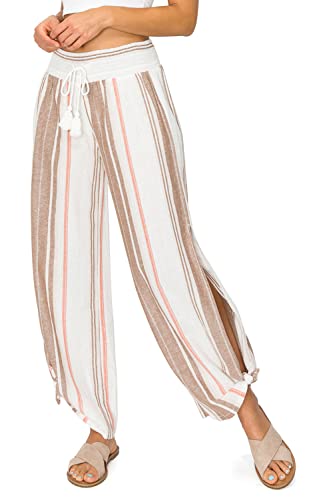 Cali1850 Women's Casual Linen Pants - Smocked Waist Oceanside Lounge Beach Trousers with Pockets4