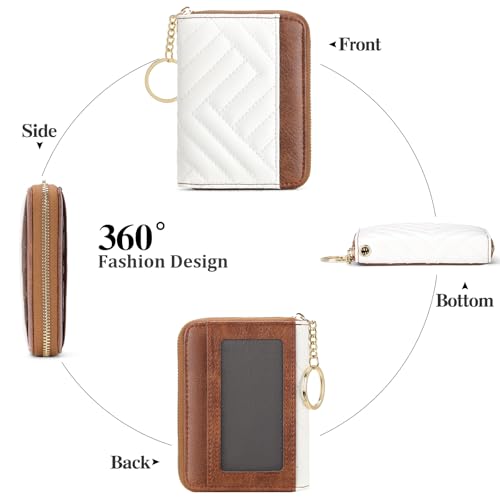 Image of GAEKEAO Credit Card Holder Small Wallet for Women RFID Blocking Leather Zipper Wallet with Wristlet Beige&Brown
