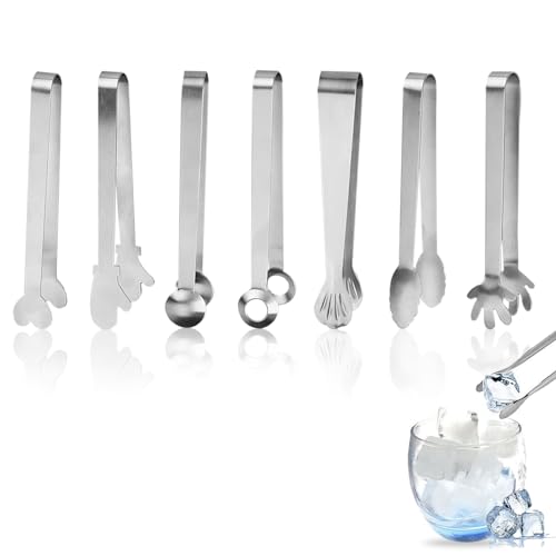 Pince a Glacon, 7 Pièces Pinces à Sucre en Acier Inoxydable 12cm Pinces à Pâtisserie Multifonctions Pince Bonbon pour Café Cuisine Mariage Bar Fête Bar...