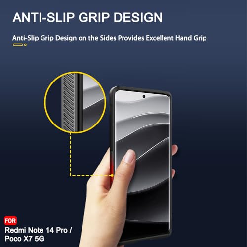 Image of TheGiftKart Liquid Silicon Back Cover Case for Mi Redmi Note 14 Pro /Poco X7 5G | Shockproof Military Grade Protection | Micro-Fibre Cloth On Inner Side | Anti-Slip Grip Back Cover Case (TPU, Black)