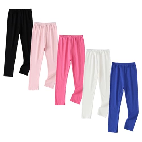 VVEEWUU Basic Cotton Leggings for Girls 5 Pack Solid Girls Leggings Comfortable Stretchy Soft Tights Pants for Kids