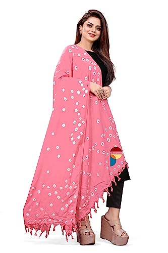 Image of Women Cotton Hand Printed Bandhani Design Dupatta | Ethnic Tie Die Print Dupatta (LENGTH 2.10M)