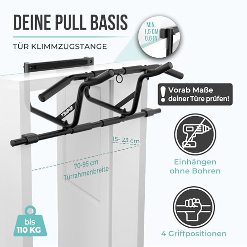 PULLUP & DIP Klimmzugstange für Türrahmen zum Einhängen ohne Schrauben und kein Abrutschen, Profi Türreck, Pull-up Bar mit gepolsterten Griffen – Bild 4