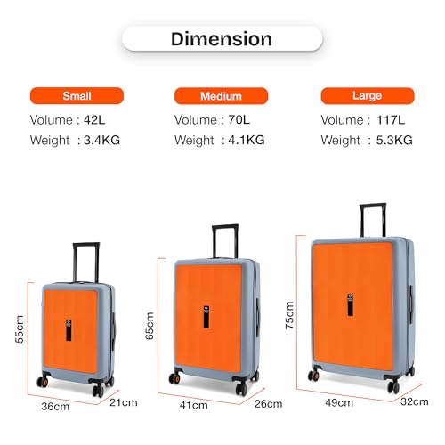Image of Nasher Miles Zanzibar TSA Lock Hard-Sided Polycarbonate 8 Wheels Double Spinner Check-in Luggage Orange Grey 24 inch |65cm Trolley Bag| Suitcase,Medium