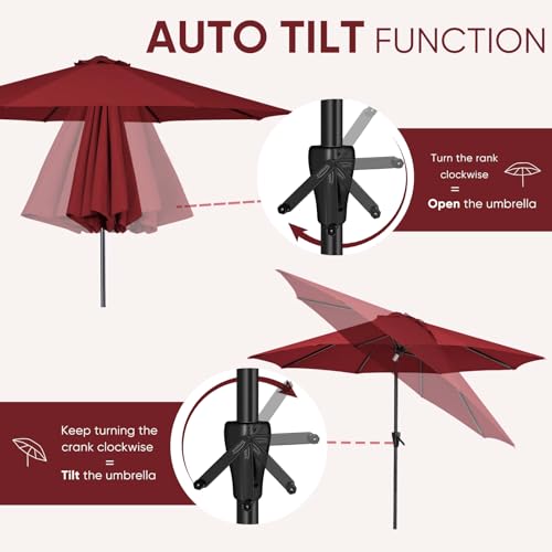 Image of Tempera Patio Market Outdoor Table Umbrella with Auto Tilt and Crank, Large Sun Umbrella with Sturdy Pole & Fade Resistant Canopy, Easy to Set