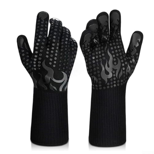 HEBEOT 1 paire de gants de soudage résistants au feu et à la chaleur pour soudage à haute température, gants thermiques en cuir pour barbecue, mig, poêle à bois, cheminée (noir)