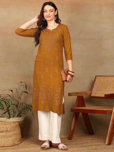 Image of Women Pink Ethnic motifs Embroidered Lucknowi Chikankari Long Kurti