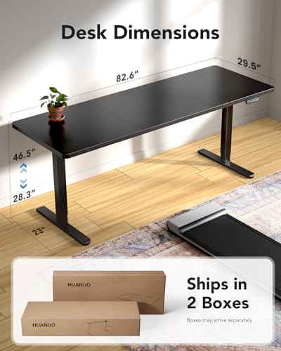 Image of HUANUO Electric Standing Desk, 83 x 30 inch Large Height Adjustable Table, Powerful Brushless Motor, 4 Memory Preset, Sit Stand Up Desk, Home Office Computer Table with Thick T-Shaped Frame