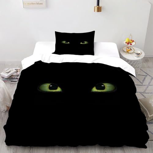 Housse de couette black cat chat noir 135x200 parure lit microfibre