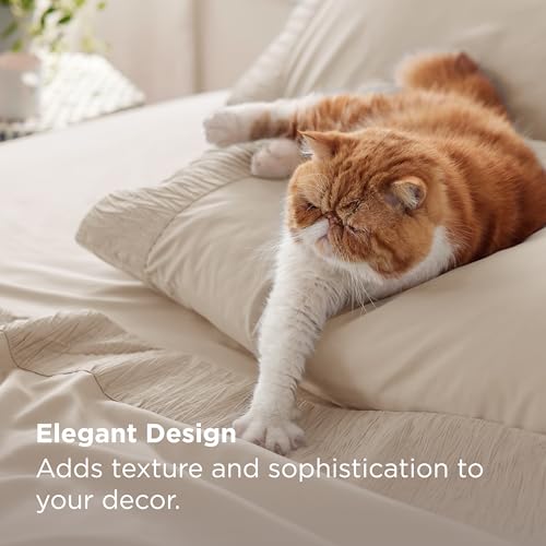 Image of Bedsure Full Size Bed Sheets - 4 Pieces Soft Full Sheet Set - Breathable & Cooling - Hotel Luxury - Easy Care Polyester Microfiber Bedding for Women, Men, Beige