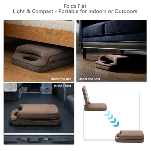 Image of Floor Chair with Adjustable Back Support, Foldable Padded Gaming Floor Seat for Adults & Kids, Multi-Position Meditation Chair with Corduroy Cover for Reading, Gaming & Watching TV (Brown)
