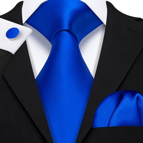 Image of Barry.Wang Plain Men Silk Ties Extra Long Satin Necktie for Wedding Business Handkerchief Cufflinks Set Solid Colors