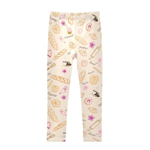 Baguette Coffee Tea Bakery BRE Girls Leggings,Workout Leggings for Girls Toddler Athletic Leggings Size for 3-10T