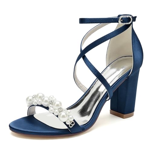 Sandales de mariage à talons hauts FGRID confortables en talon épais marine taille 43