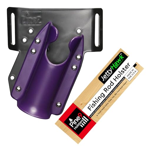 JettyHawk Fishing Rod Hip Holster, Hands-Free Quick-Draw Holder, Fits 1.5-2" Pole, for Spinning, Baitcaster, Centerpin & Surf Rods, Wading & MOLLE Belts- Purple - No Belt Clip