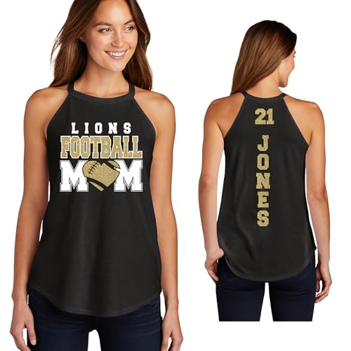 Custom Glitter Football Mom Women's Perfect Tri Rocker Tank Top Personalized to Support Your Favorite Team and Player Team Gift - 5.DT137L.blk.oldgld Black