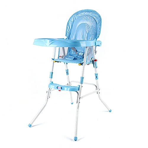 Chaise haute pliante pour enfant 6 mois à 3 ans avec ceinture de sécurité (bleu)