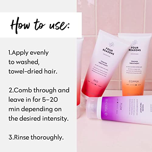 Image of FOUR REASONS Color Mask, Plum (27 Colors) - Hair Gloss & Color Depositing Conditioner - Semi Permanent Purple Hair Toner for Color-Treated Hair Color For Women - Vegan & Cruelty-Free - 6.76 fl oz