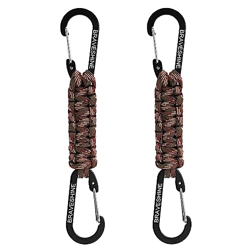 Image of BRAVESHINE Paracord Keychain Carabiner Clip, D Ring Lanyard Hanger Stroller Hook for Water Bottle, Key, Backpacks, Men, Women