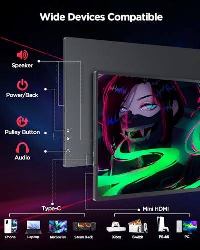 Monitor Portatile 2K 144Hz, Display Mobile 16 Pollici con Schermo IPS 2560 * 1600 16:10 1200:1 Alto Rapporto di Contrasto Mini HDMI USB C per PC Laptop Xbo Switch PS4/5, Compatibile VESA - Monitor - Immagine 6