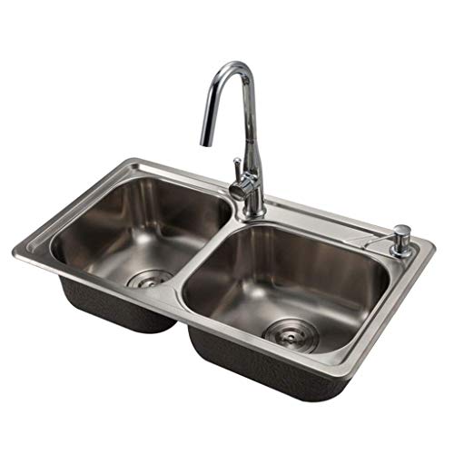 YGCBL Fregadero de cocina de acero inoxidable cepillado con colador y desagüe, 760 x 430 x 180 mm