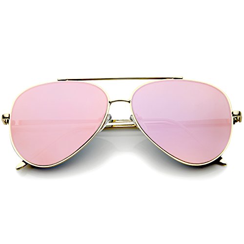 zeroUV - Mirrored Oversized Aviator Sunglasses for Women with Flat Mirror Lens 58mm (Gold Pink Mirror)