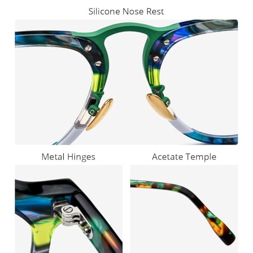 Image of HEPIDEM Multicolor Acetate Glasses Frame Women,Round Vintage Retro Optical Eyeglasses 9339