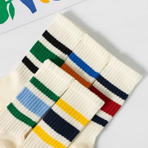 3 Pairs Crew Socks for Women Tube Sock Striped Cotton Calf Socks4