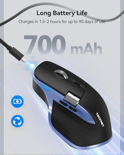 Image of TECKNET Wireless Mouse, Side Scroll Bluetooth Rechargeable, 3-Device | Switch Among 3 Devices, 6 DPI Levels (up to 4800 DPI), BT 5.3 /5.0 /2.4G USB-A, Quiet Clicks, 7 Buttons, Black & Blue