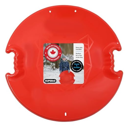 Superio Round Snow Saucer Sled, Red Spiral 26" Avalanche Circle Plastic Sledding Disc, Winter Snow Fun for Kids and Adults