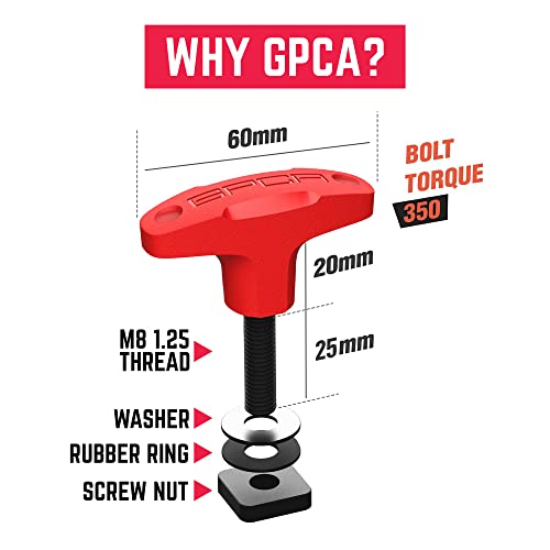 Image of GPCA Quick Release Tie Down GP Anchor PRO w /Nut, Wrangler JK 2007-2018 | T-Handle, Jeep JK Hardtop Bolts & Cargo Hooks, M8 25mm Thumbscrew, Jeep Wrangler Accessories (6PC, Red)