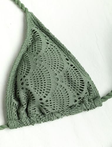 Image of ZAFUL 2 Piece Triangle Bikini for Women Knitted Rope Halter Bikini Sets Sexy Bathing Suit Side Tie Swimsuits Beachwear