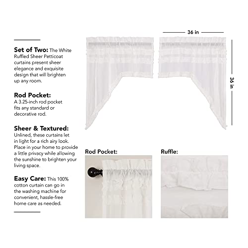 VHC-Brands-Farmhouse-Swag-Pair-White-Rod-Pocket-Ruched-Kitchen-Window-Curtains VHC Brands Farmhouse Swag Pair White Rod Pocket Ruched Kitchen Window Curtains
