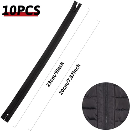 DOITM Reißverschluss Nylon Reißverschlüsse, 20cm lang, 2.5cm breit für Kleidung Tasche Mäppchen Kissenbezug, 10 Stück, Schwarz