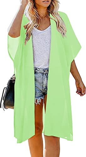 Image of Indian Trendy Women's Solid Puff Sleeve Kimono Long Cardigan Loose Cover Up Casual Blouse Top Chiffon