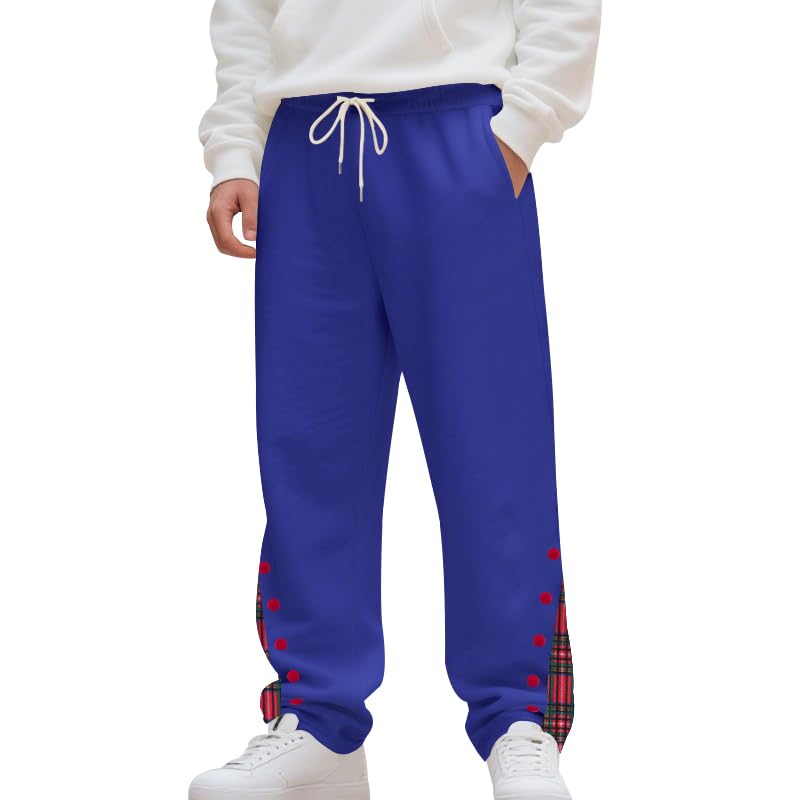 Drawstring Sweatpants for Men Heavyweight Loose Open Bottom Casual Elastic Waist Fall Pants Side Buttons Patchwork