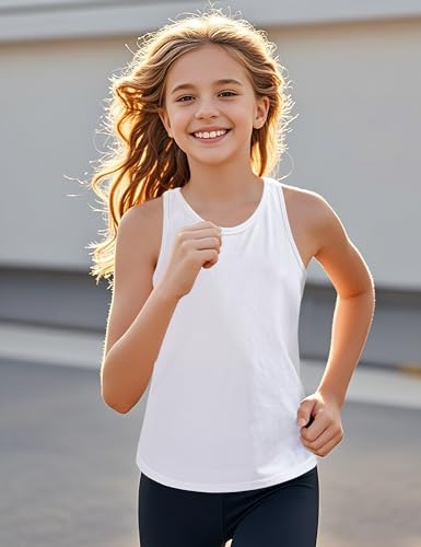 Auranso Girls Tank Tops Sleeveless Racerback Athletic Shirts Cotton Dance Outfit Workout Tops 3 Pack 7