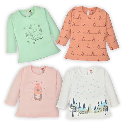 Image of LuvLap Baby Girls 100% Cotton Full Sleeve Girls Top Pack of 4